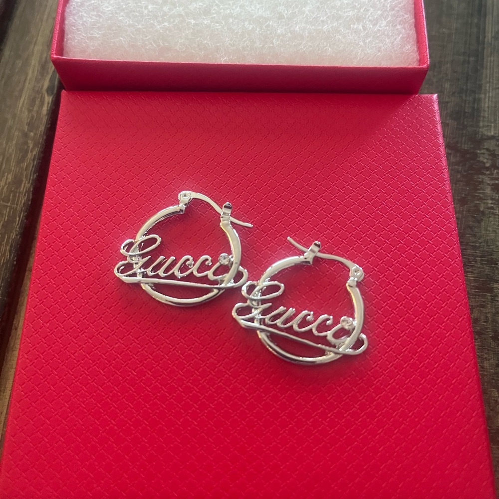 Gucci Silver Script Hoop Earrings - Picture 2 of 3